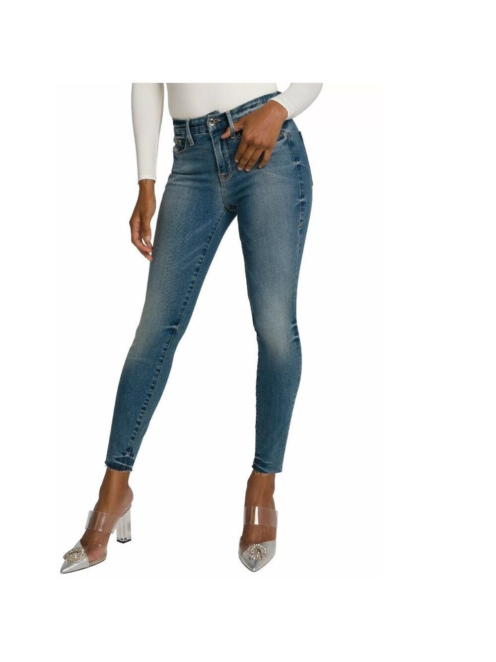 Good American Good Legs High Waist Raw Edge Ankle Skinny Jeans